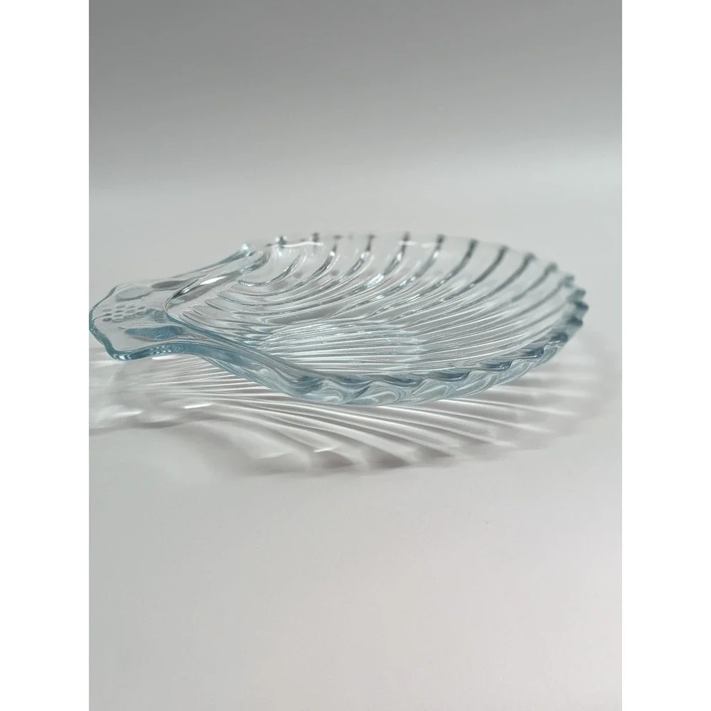 Vintage Style Light Blue Pressed Glass Scallop Shell Trinket Dish Coastal Decor